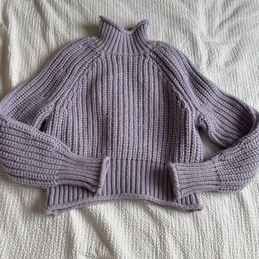 H&M fisherman Knit Turtleneck Wool Blend Sweater Lavender XS